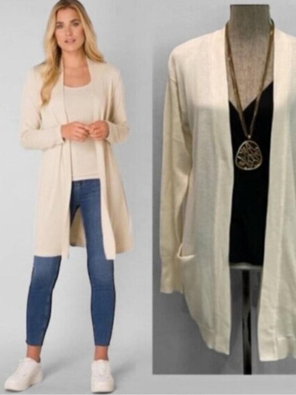 H&M Cream Long Open Cardigan Oversized
